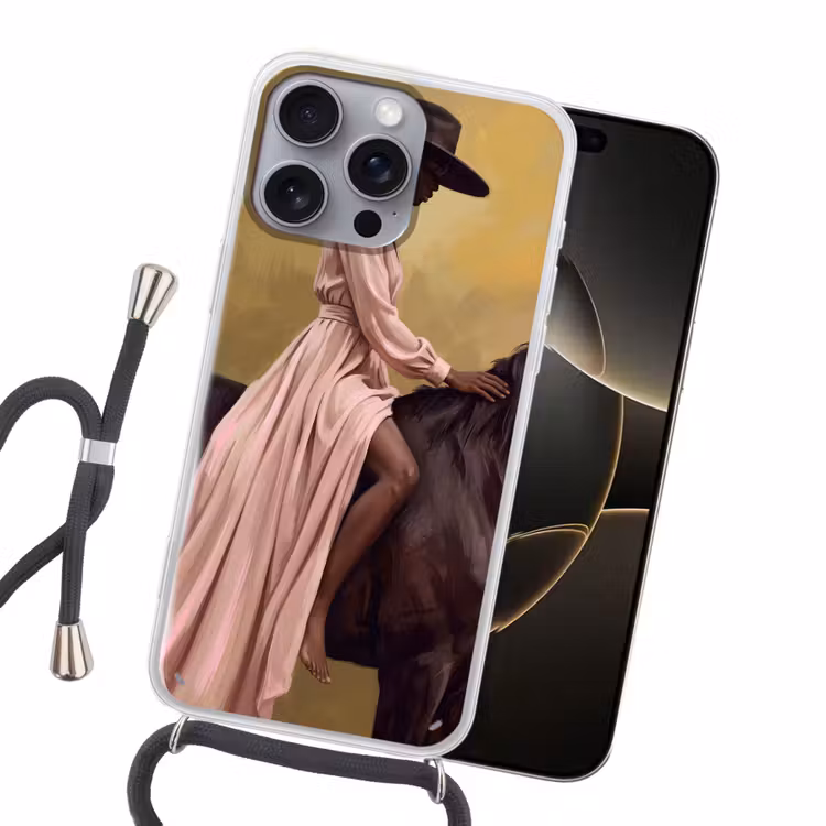 Paard - Klassiek - Oker Hoesje iPhone 16 Pro Max met koord klein -sfeer1