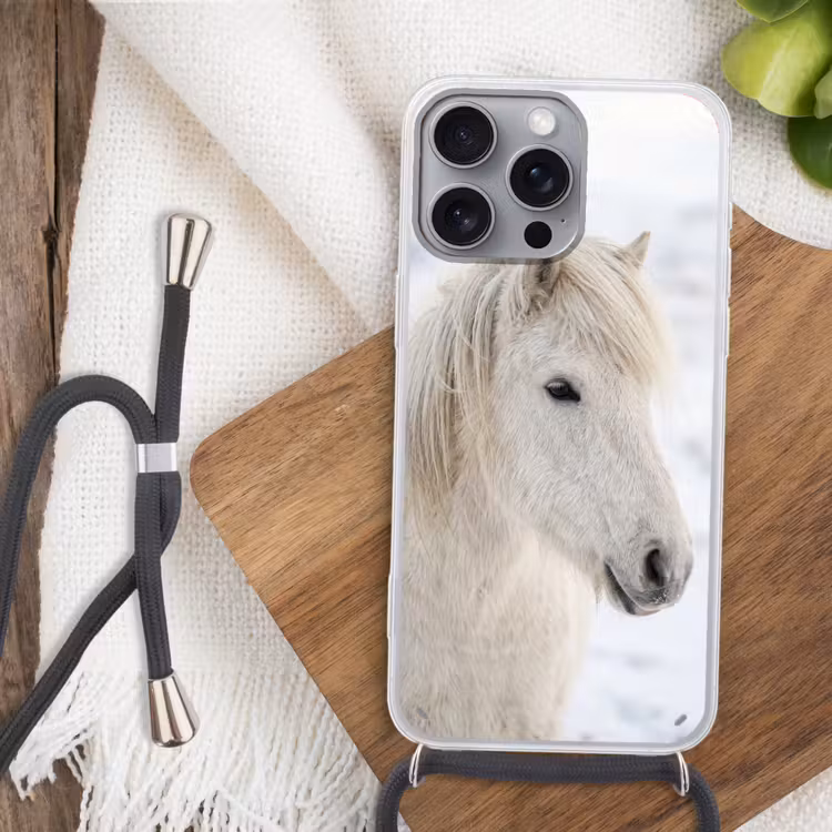 Paard - Kop - Winter - Dieren - Wit Hoesje iPhone 16 Pro Max met koord klein -sfeer4