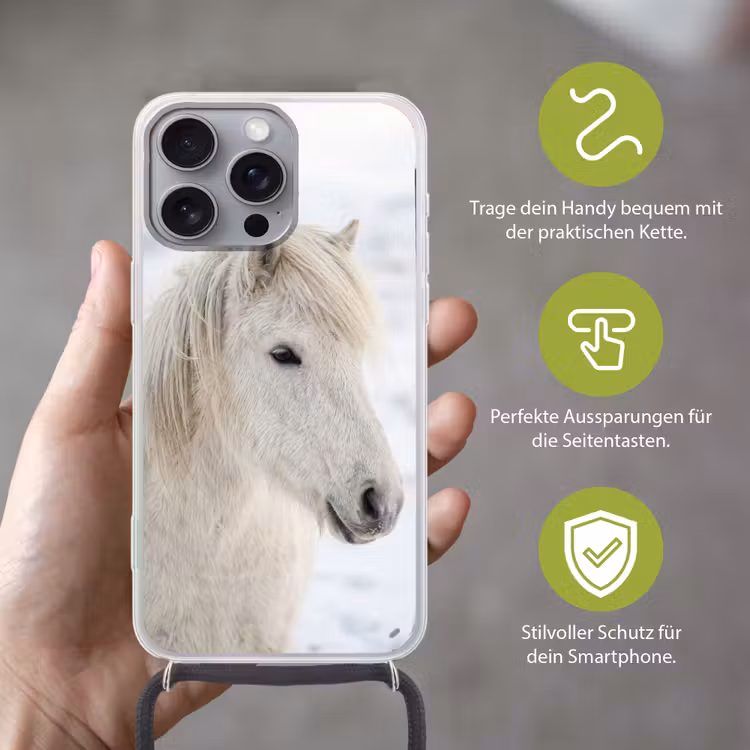 Paard - Kop - Winter - Dieren - Wit Hoesje iPhone 16 Pro Max met koord klein -sfeer2_DE