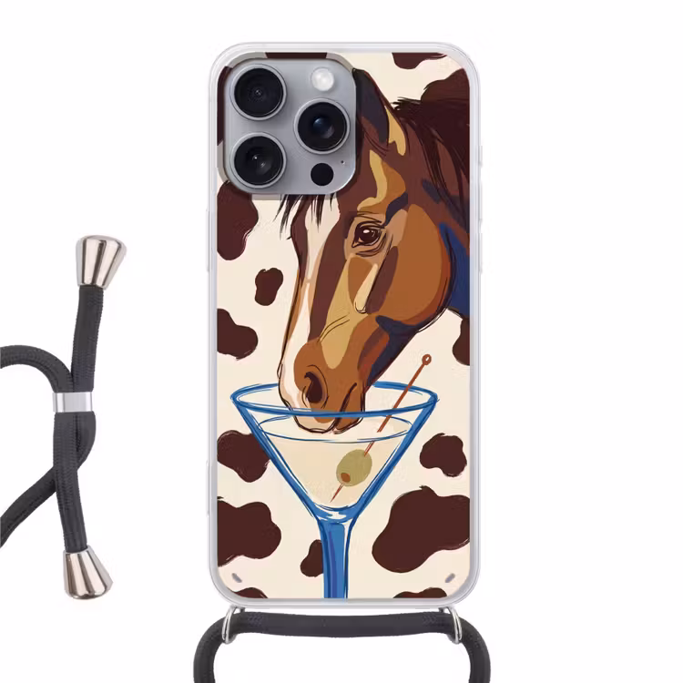Paard - Martini - Dieren - Abstract - Bruin Hoesje iPhone 16 Pro Max met koord klein -3d
