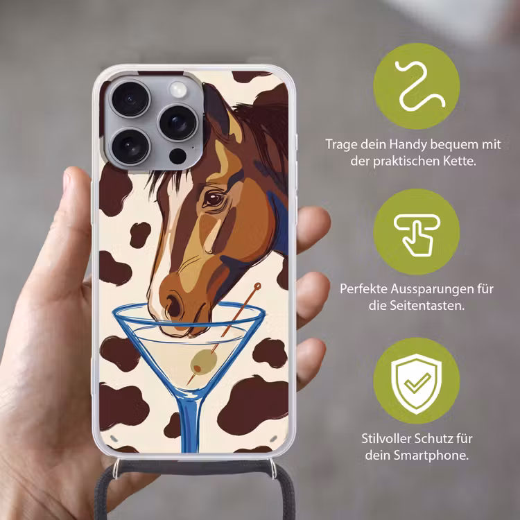 Paard - Martini - Dieren - Abstract - Bruin Hoesje iPhone 16 Pro Max met koord klein -sfeer2_DE