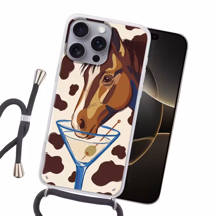 Paard - Martini - Dieren - Abstract - Bruin Hoesje iPhone 16 Pro Max met koord klein -sfeer1