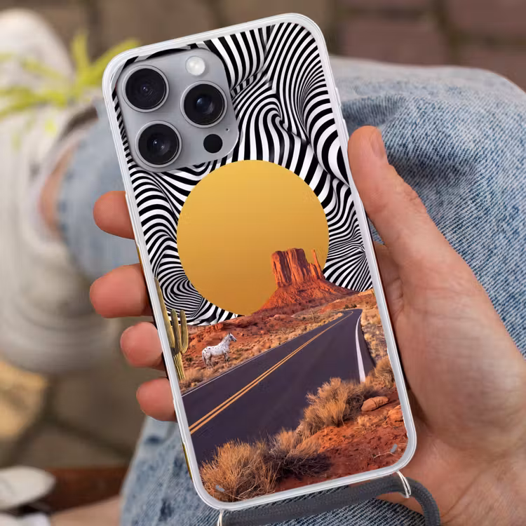 Handyhülle mit Band - Pferd – Wüste – Natur - Paard - Woestijn - Natuur Hoesje iPhone 16 Pro Max met koord klein