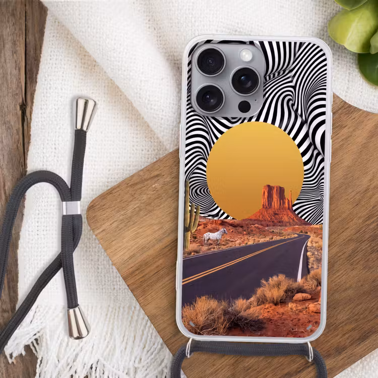 Handyhülle mit Band - Pferd – Wüste – Natur - Paard - Woestijn - Natuur Hoesje iPhone 16 Pro Max met koord klein
