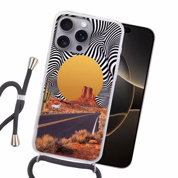 Handyhülle mit Band - Pferd – Wüste – Natur - Paard - Woestijn - Natuur Hoesje iPhone 16 Pro Max met koord klein