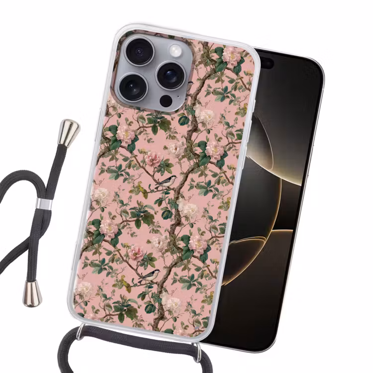 Pioenrozen - Botanisch - Vogel Hoesje iPhone 16 Pro Max met koord klein 804 -sfeer1
