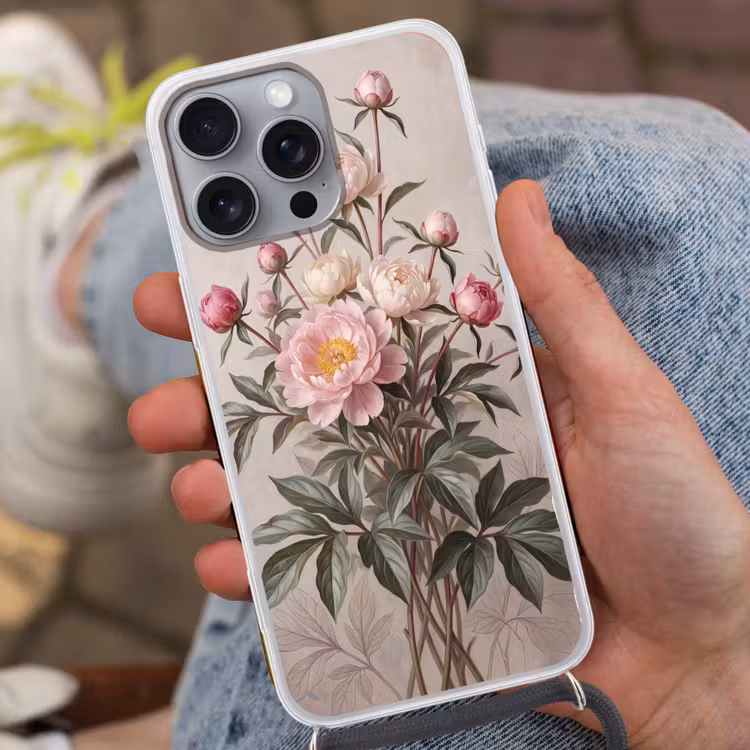 Pioenrozen - Boeket - Roze Hoesje iPhone 16 Pro Max met koord klein -sfeer3
