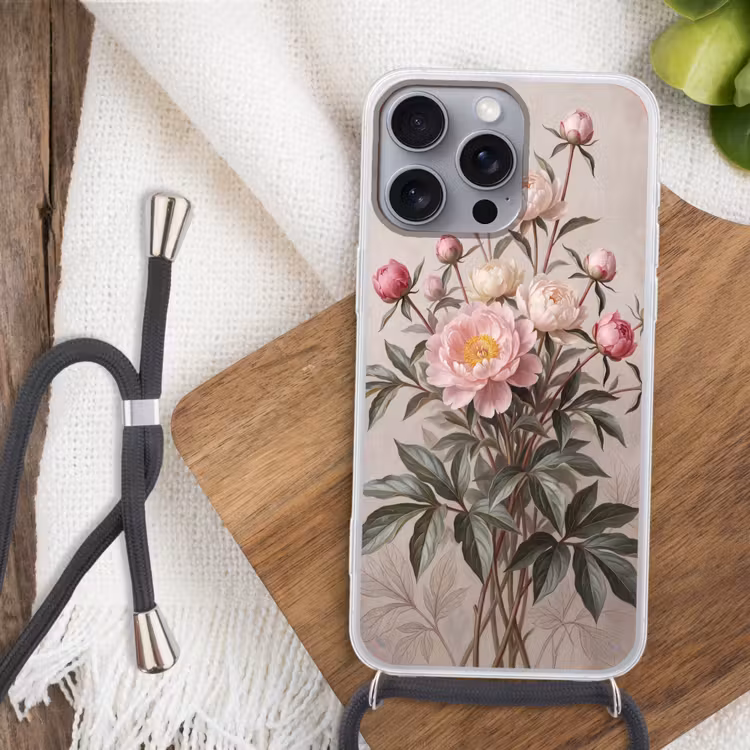 Pioenrozen - Boeket - Roze Hoesje iPhone 16 Pro Max met koord klein -sfeer4
