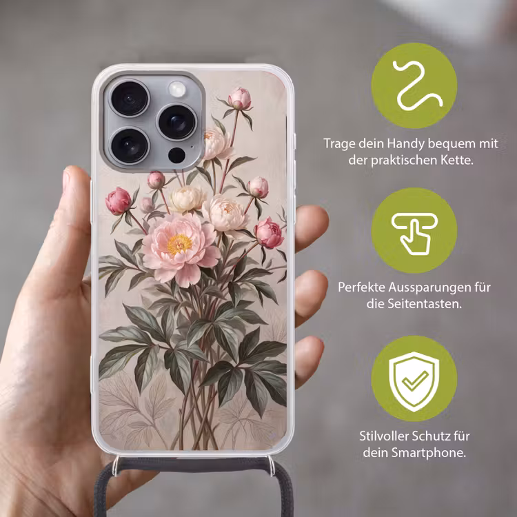 Pioenrozen - Boeket - Roze Hoesje iPhone 16 Pro Max met koord klein -sfeer2_DE