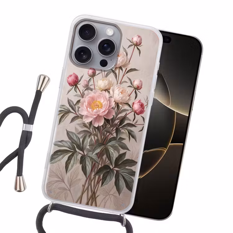 Pioenrozen - Boeket - Roze Hoesje iPhone 16 Pro Max met koord klein -sfeer1
