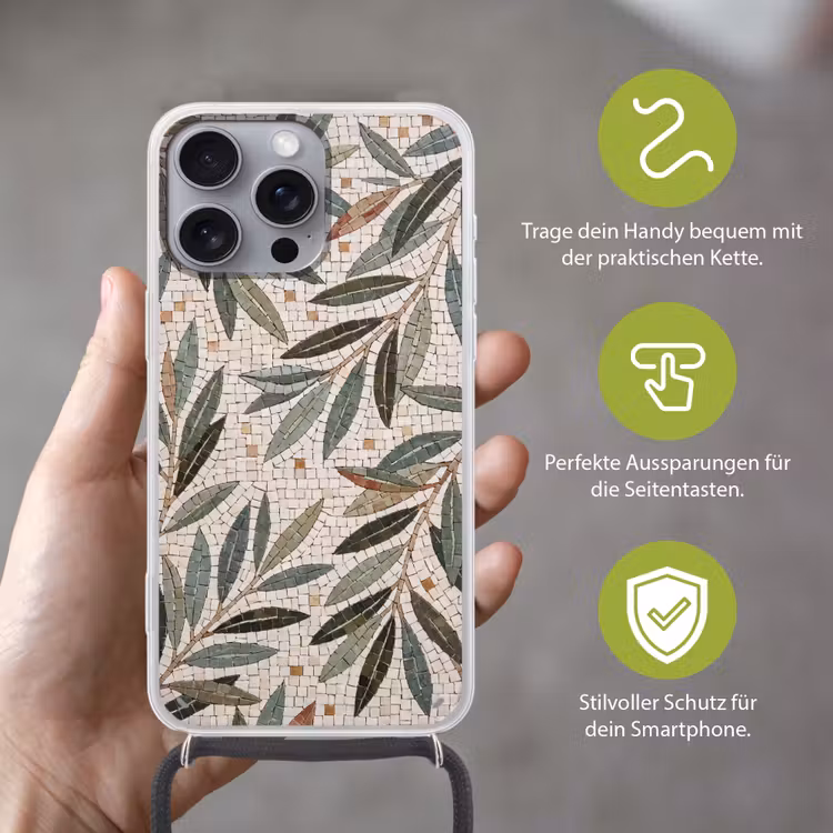 Plant - Blad - Mozaïek - Groen Hoesje iPhone 16 Pro Max met koord klein -sfeer2_DE