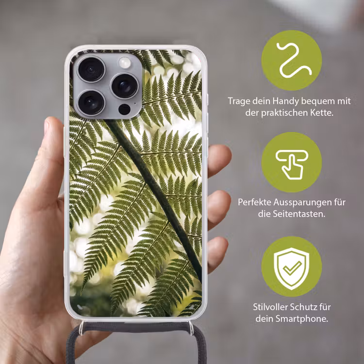 Plant - Blad - Natuur - Groen - Detail Hoesje iPhone 16 Pro Max met koord klein -sfeer2_DE