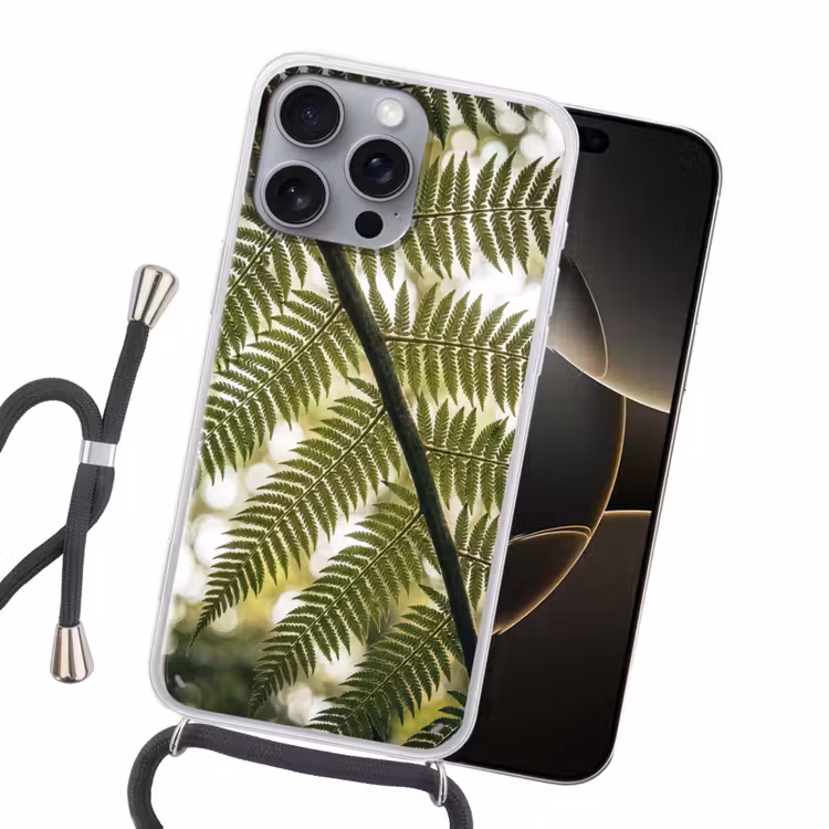 Plant - Blad - Natuur - Groen - Detail Hoesje iPhone 16 Pro Max met koord klein -sfeer1