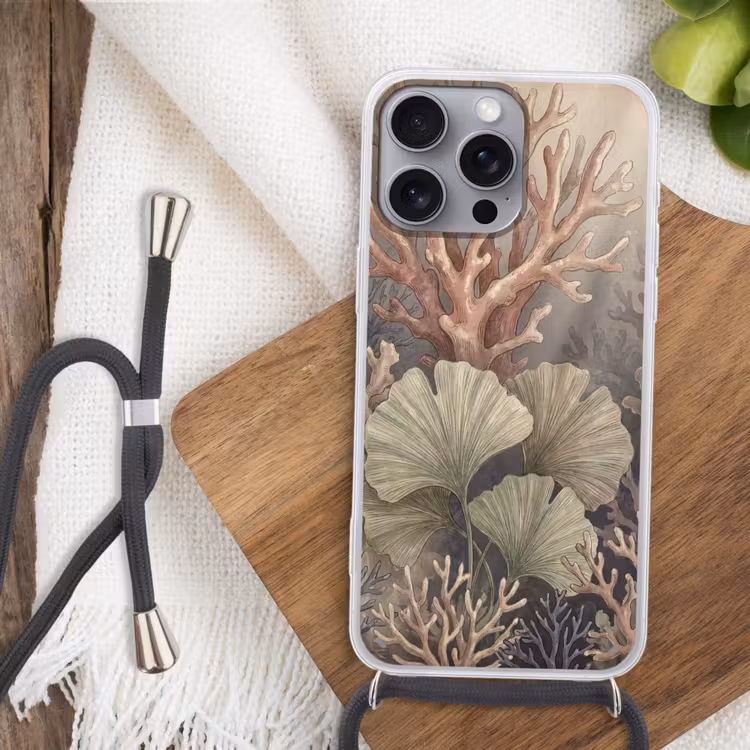 Plant - Bladeren - Zee - Illustratie - Groen Hoesje iPhone 16 Pro Max met koord klein -sfeer4