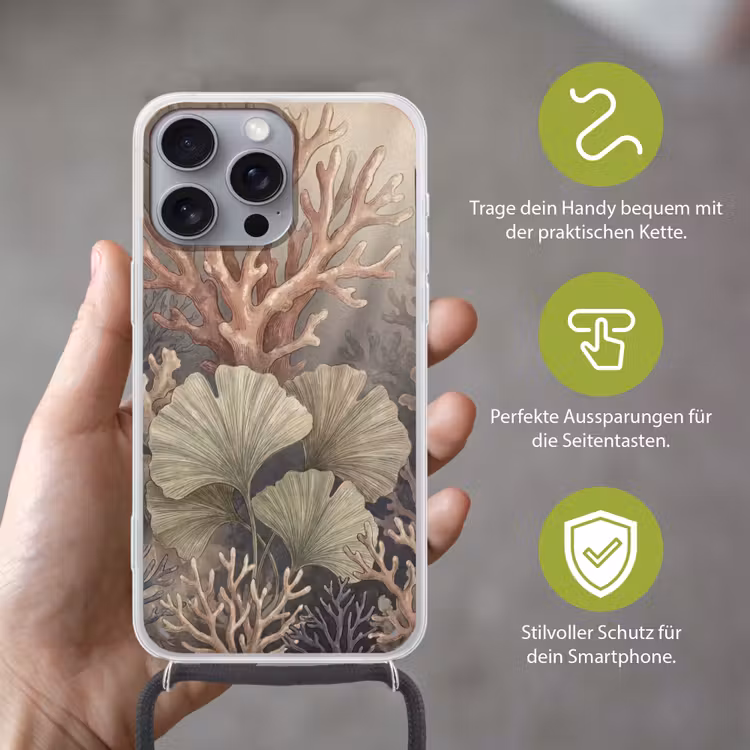 Plant - Bladeren - Zee - Illustratie - Groen Hoesje iPhone 16 Pro Max met koord klein -sfeer2_DE