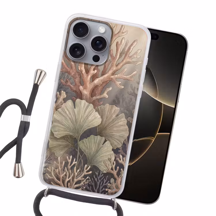 Plant - Bladeren - Zee - Illustratie - Groen Hoesje iPhone 16 Pro Max met koord klein -sfeer1