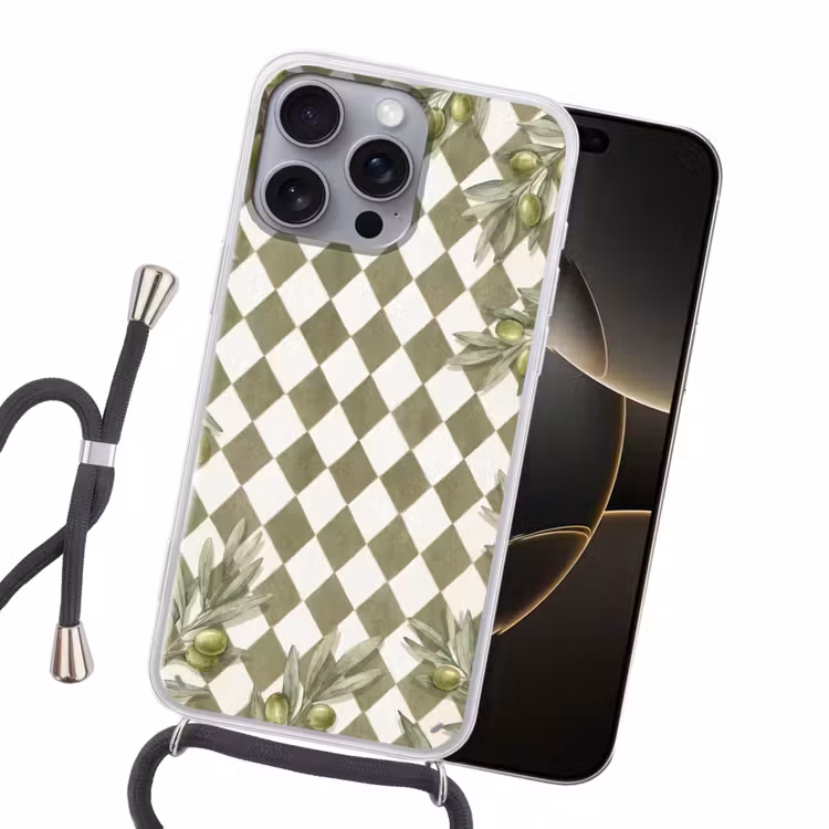 Plant - Olijftakken - Waterverf - Mediterraan - Groen Hoesje iPhone 16 Pro Max met koord klein -sfeer1