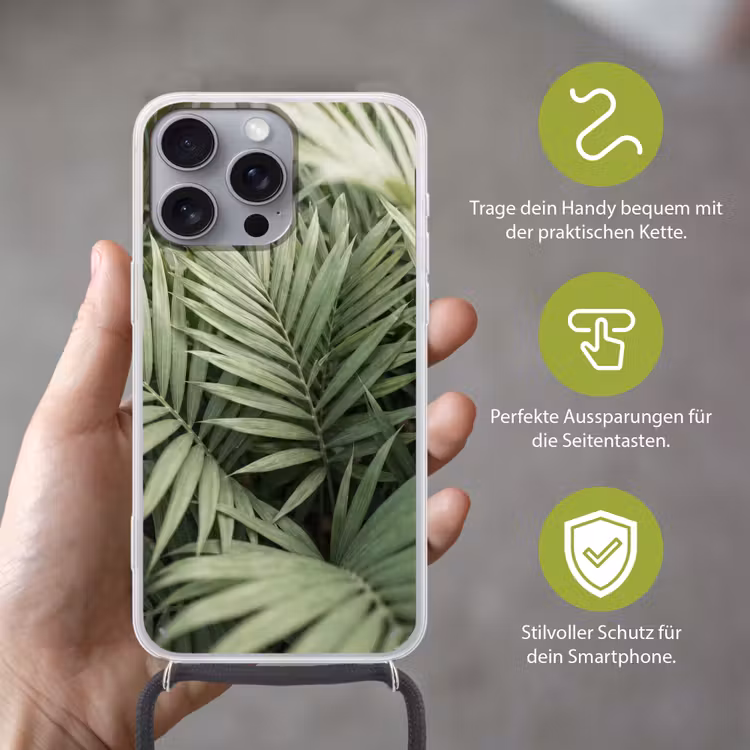 Plant - Palmbladeren - Natuur - Groen Hoesje iPhone 16 Pro Max met koord klein -sfeer2_DE
