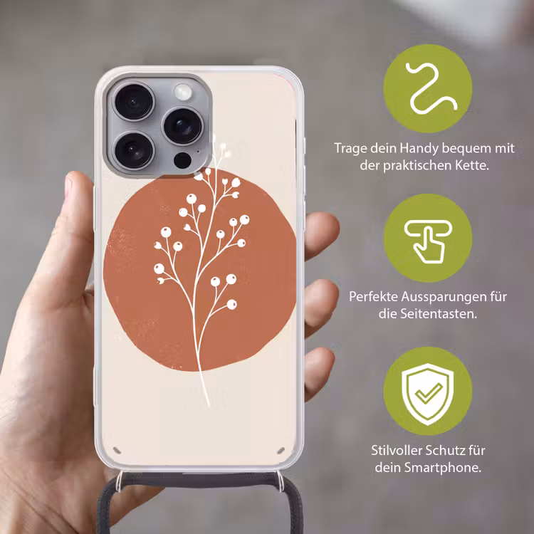 Plant - Tak - Abstract - Modern - Wit Hoesje iPhone 16 Pro Max met koord klein -sfeer2_DE