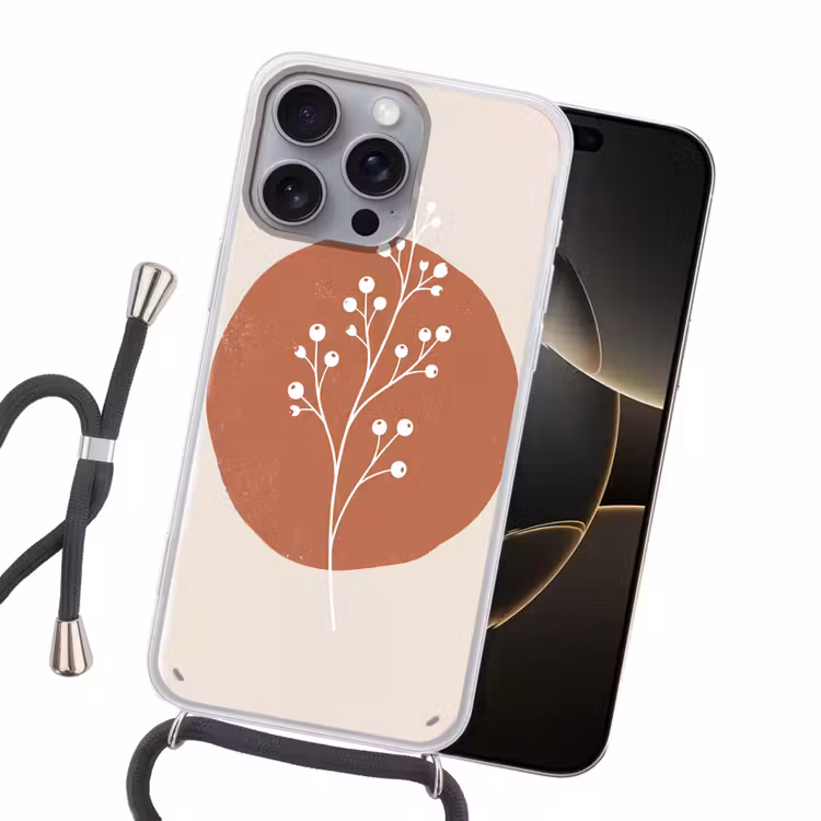 Plant - Tak - Abstract - Modern - Wit Hoesje iPhone 16 Pro Max met koord klein -sfeer1