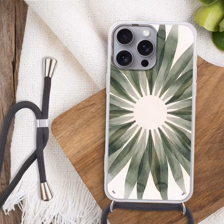Planten - Abstract - Waterverf - Groen - Natuur Hoesje iPhone 16 Pro Max met koord klein -sfeer4