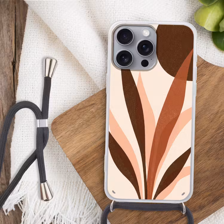 Planten - Abstract - Natuur - Bruin Hoesje iPhone 16 Pro Max met koord klein -sfeer4