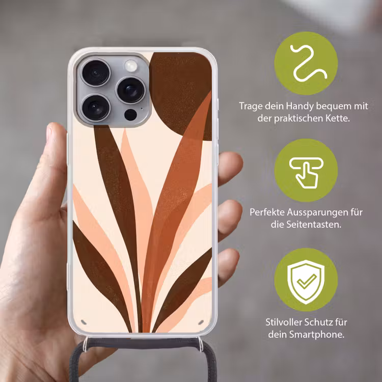 Planten - Abstract - Natuur - Bruin Hoesje iPhone 16 Pro Max met koord klein -sfeer2_DE