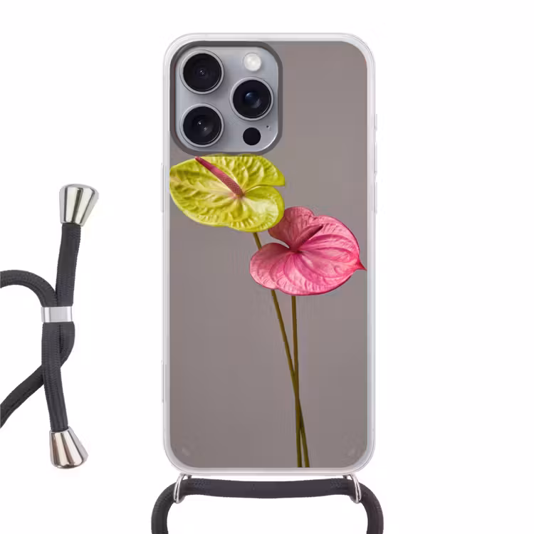 Planten - Anthurium - Groen - Roze Hoesje iPhone 16 Pro Max met koord klein -3d