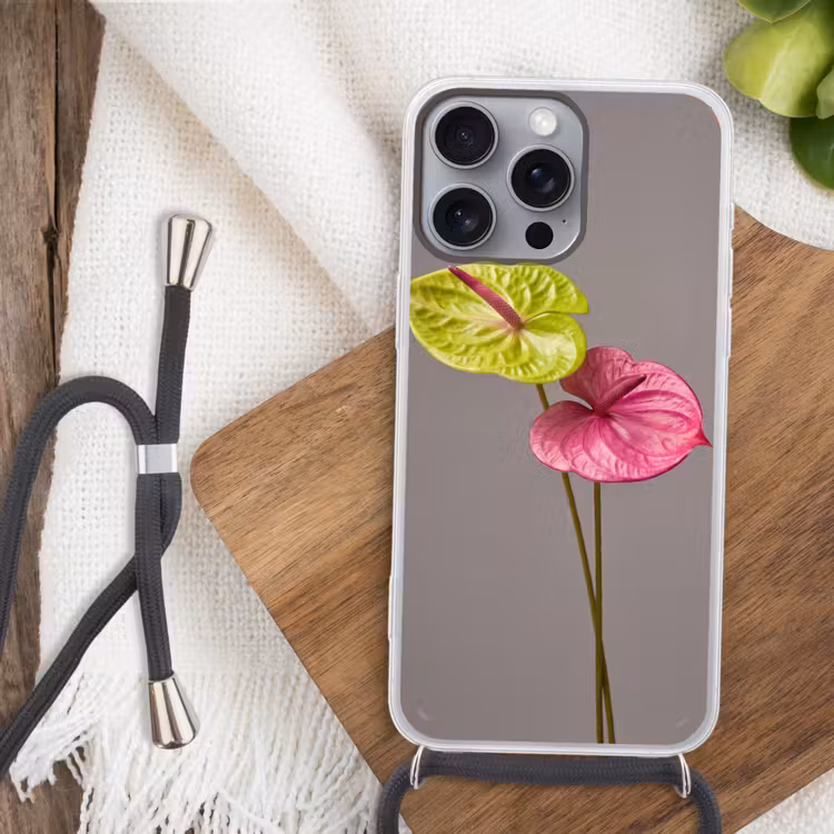 Planten - Anthurium - Groen - Roze Hoesje iPhone 16 Pro Max met koord klein -sfeer4