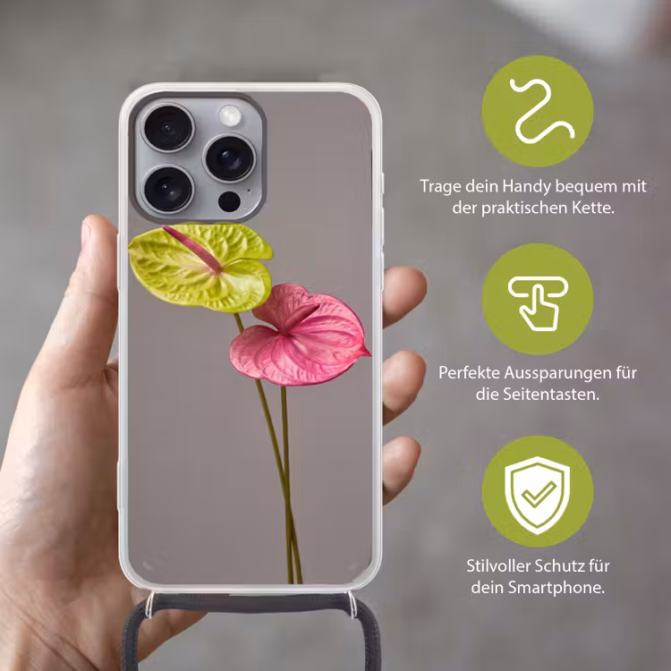 Planten - Anthurium - Groen - Roze Hoesje iPhone 16 Pro Max met koord klein -sfeer2_DE