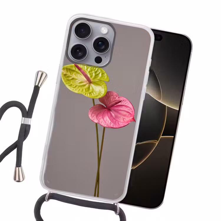 Planten - Anthurium - Groen - Roze Hoesje iPhone 16 Pro Max met koord klein -sfeer1