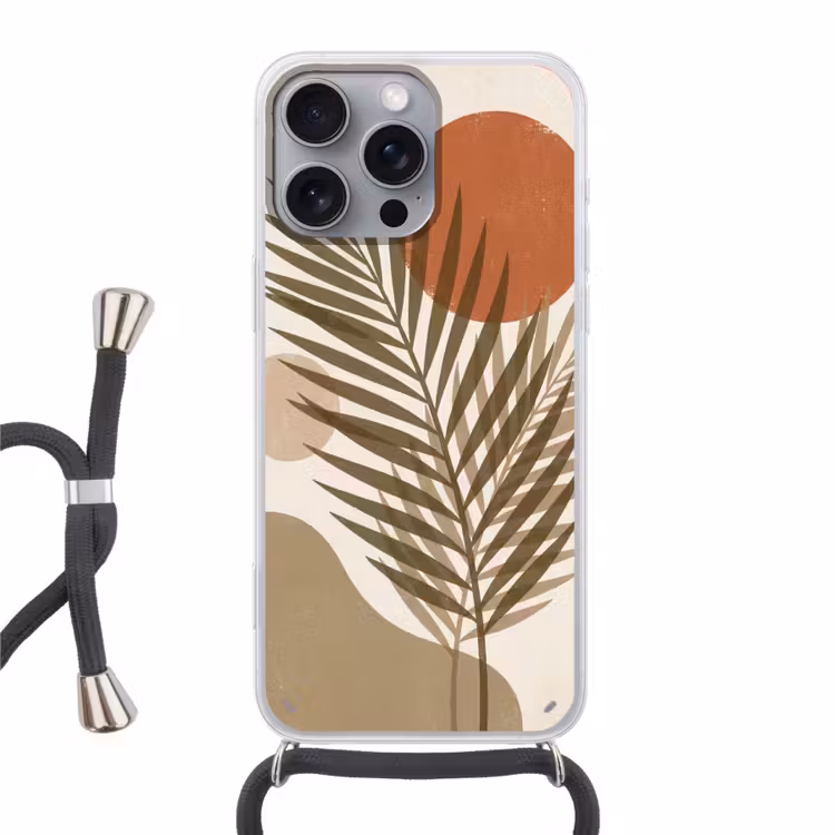 Planten - Bladeren - Abstract - Modern - Beige Hoesje iPhone 16 Pro Max met koord klein -3d