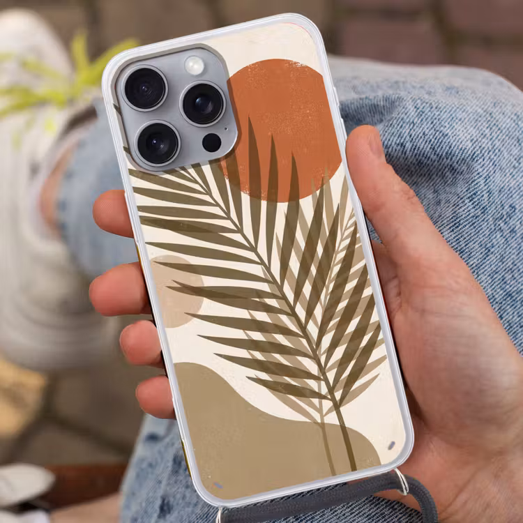 Planten - Bladeren - Abstract - Modern - Beige Hoesje iPhone 16 Pro Max met koord klein -sfeer3