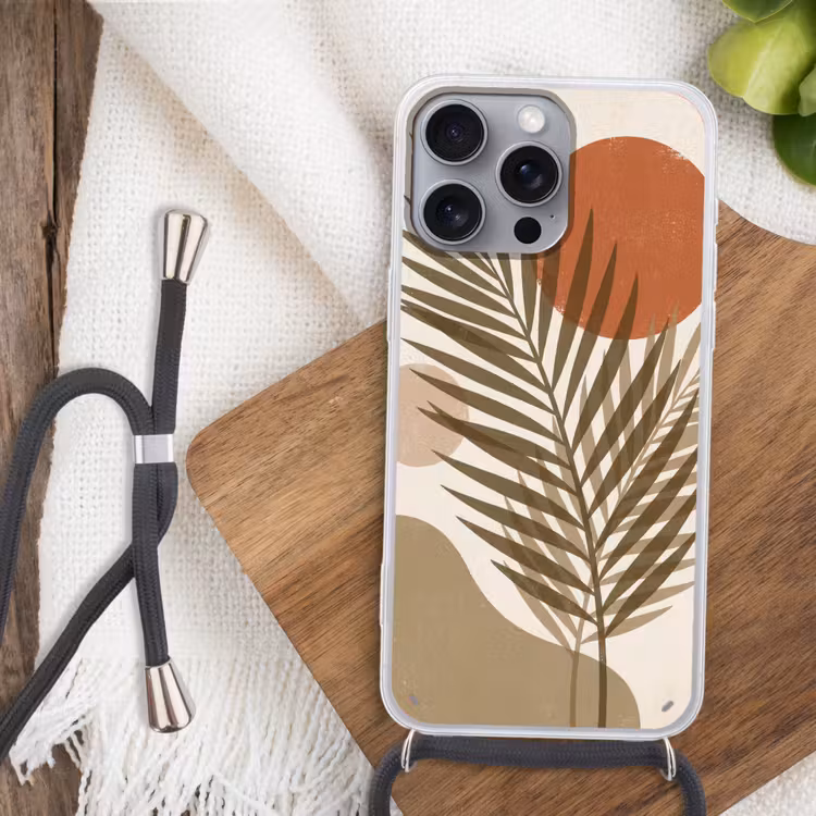 Planten - Bladeren - Abstract - Modern - Beige Hoesje iPhone 16 Pro Max met koord klein -sfeer4