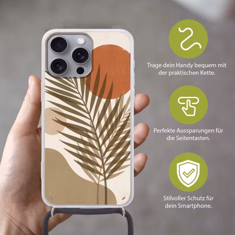 Planten - Bladeren - Abstract - Modern - Beige Hoesje iPhone 16 Pro Max met koord klein -sfeer2_DE