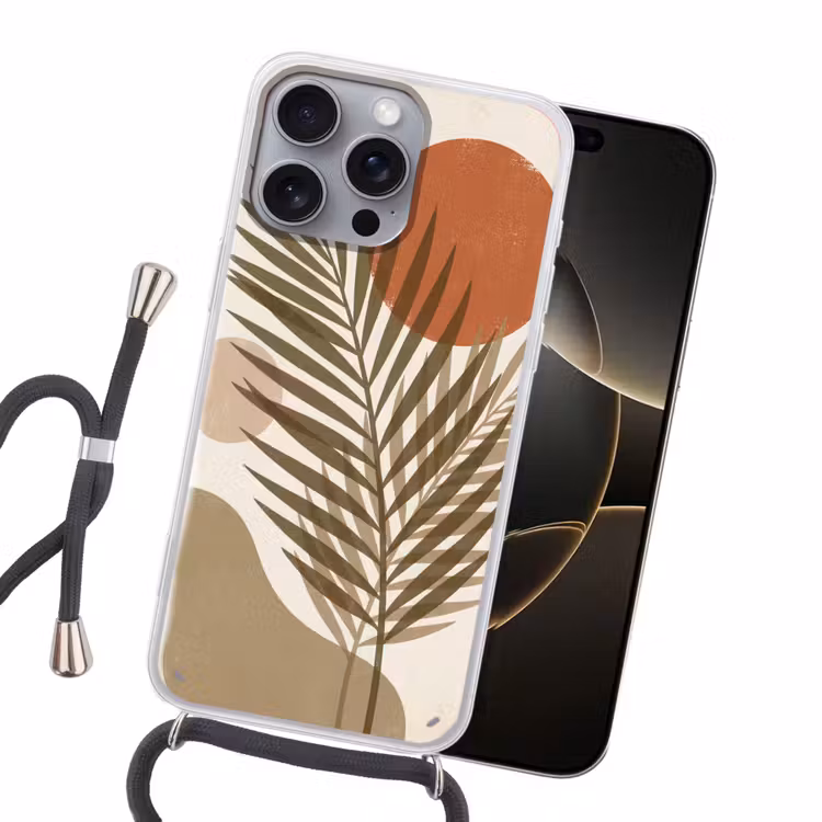 Planten - Bladeren - Abstract - Modern - Beige Hoesje iPhone 16 Pro Max met koord klein -sfeer1