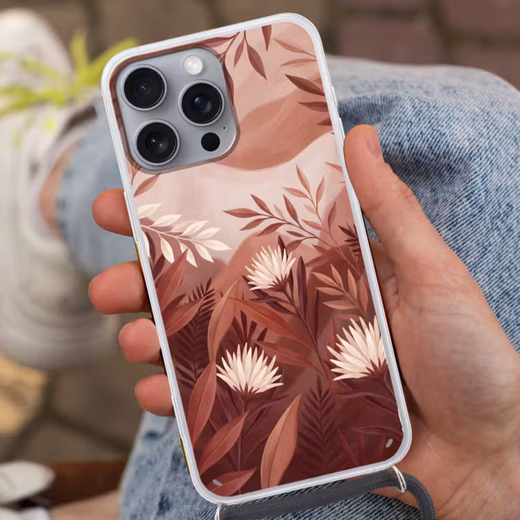Planten - Bladeren - Botanisch - Modern - Bruin Hoesje iPhone 16 Pro Max met koord klein -sfeer3
