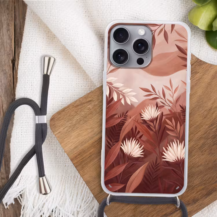 Planten - Bladeren - Botanisch - Modern - Bruin Hoesje iPhone 16 Pro Max met koord klein -sfeer4