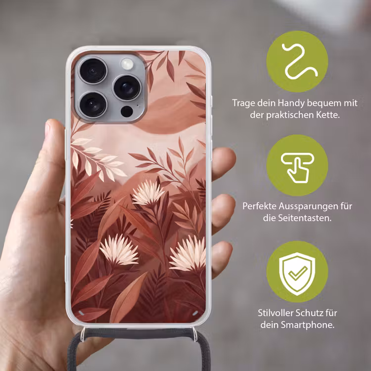 Planten - Bladeren - Botanisch - Modern - Bruin Hoesje iPhone 16 Pro Max met koord klein -sfeer2_DE
