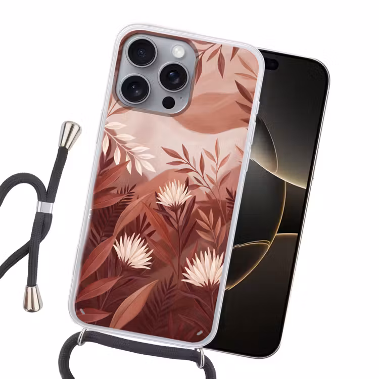 Planten - Bladeren - Botanisch - Modern - Bruin Hoesje iPhone 16 Pro Max met koord klein -sfeer1