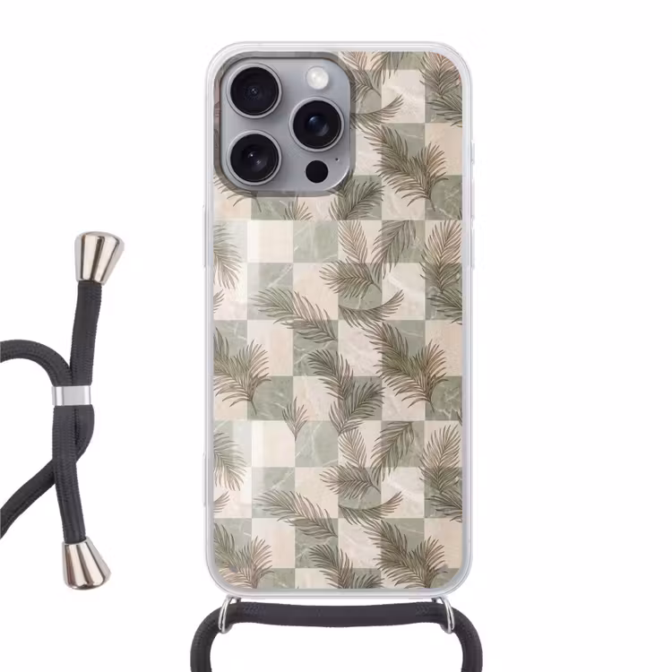 Planten - Bladeren - Marmer - Modern - Groen Hoesje iPhone 16 Pro Max met koord klein -3d