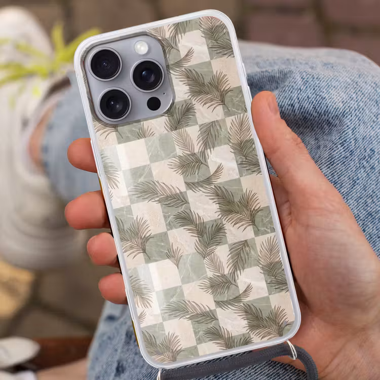 Planten - Bladeren - Marmer - Modern - Groen Hoesje iPhone 16 Pro Max met koord klein -sfeer3