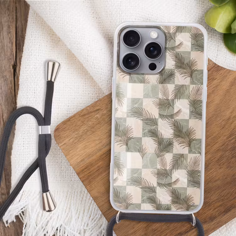 Planten - Bladeren - Marmer - Modern - Groen Hoesje iPhone 16 Pro Max met koord klein -sfeer4