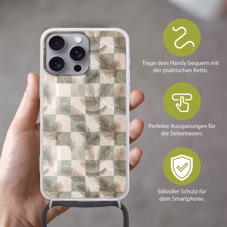 Planten - Bladeren - Marmer - Modern - Groen Hoesje iPhone 16 Pro Max met koord klein -sfeer2_DE