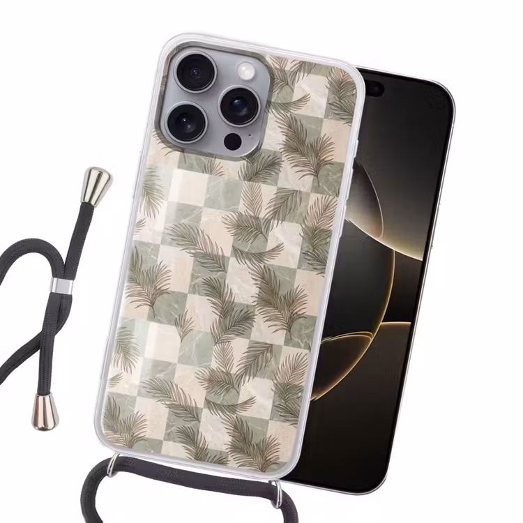 Planten - Bladeren - Marmer - Modern - Groen Hoesje iPhone 16 Pro Max met koord klein -sfeer1