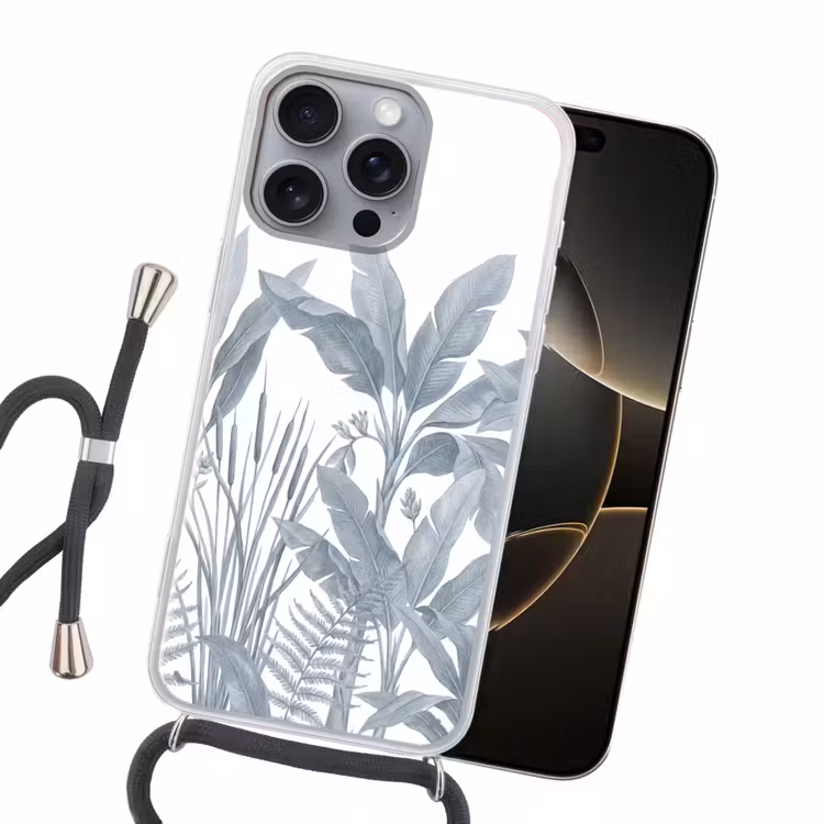 Planten - Bladeren - Natuur - Grijs Hoesje iPhone 16 Pro Max met koord klein -sfeer1