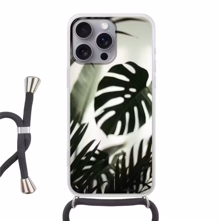 Planten - Bladeren - Natuur - Minimalistisch - Groen Hoesje iPhone 16 Pro Max met koord klein -3d