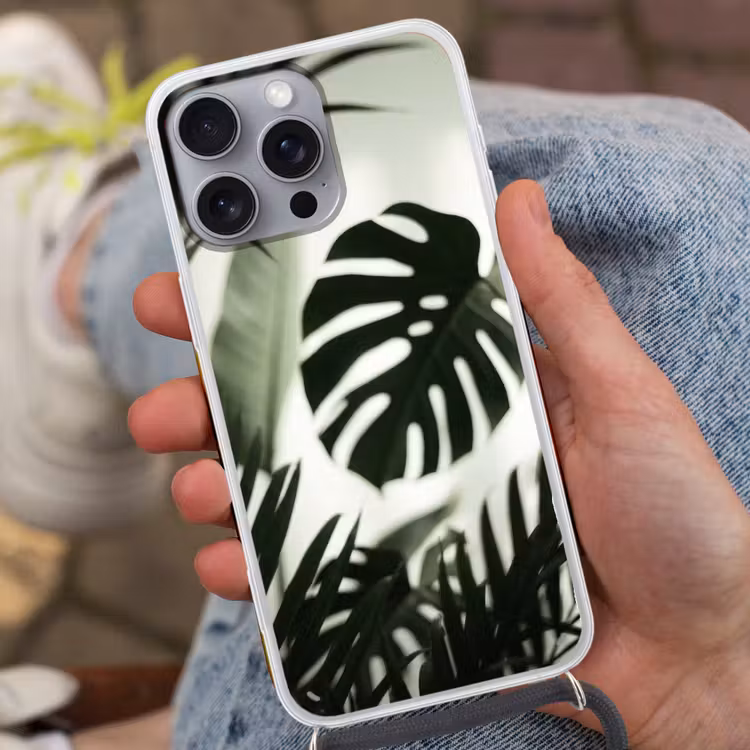 Planten - Bladeren - Natuur - Minimalistisch - Groen Hoesje iPhone 16 Pro Max met koord klein -sfeer3