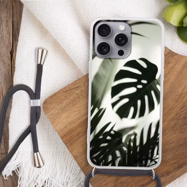 Planten - Bladeren - Natuur - Minimalistisch - Groen Hoesje iPhone 16 Pro Max met koord klein -sfeer4