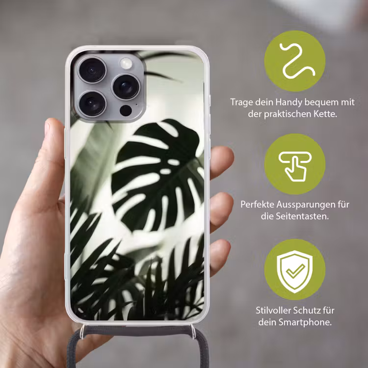 Planten - Bladeren - Natuur - Minimalistisch - Groen Hoesje iPhone 16 Pro Max met koord klein -sfeer2_DE